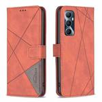 For Realme C65 4G Magnetic Buckle Rhombus Texture Leather Phone Case(Brown)