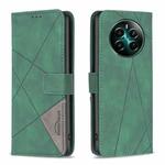 For Realme 12+ 5G Magnetic Buckle Rhombus Texture Leather Phone Case(Green)