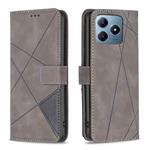 For Realme C61 / C63 Magnetic Buckle Rhombus Texture Leather Phone Case(Grey)