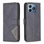 For Realme C61 / C63 Magnetic Buckle Rhombus Texture Leather Phone Case(Black)