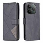 For Realme GT 6 / GT 6T Magnetic Buckle Rhombus Texture Leather Phone Case(Black)