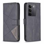 For Realme C75 4G Magnetic Buckle Rhombus Texture Leather Phone Case(Black)