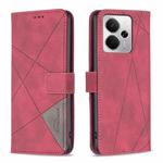 For Realme 14 5G Global Magnetic Buckle Rhombus Texture Leather Phone Case(Red)