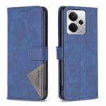 For Realme 14 5G Global Magnetic Buckle Rhombus Texture Leather Phone Case(Blue)