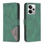 For Realme 14 5G Global Magnetic Buckle Rhombus Texture Leather Phone Case(Green)