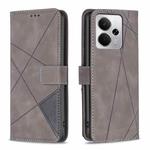 For Realme 14 5G Global Magnetic Buckle Rhombus Texture Leather Phone Case(Grey)