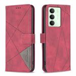 For Realme 14X 5G Magnetic Buckle Rhombus Texture Leather Phone Case(Red)