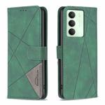 For Realme 14X 5G Magnetic Buckle Rhombus Texture Leather Phone Case(Green)