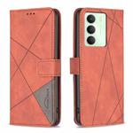 For Realme 14X 5G Magnetic Buckle Rhombus Texture Leather Phone Case(Brown)