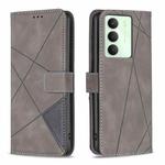For Realme 14X 5G Magnetic Buckle Rhombus Texture Leather Phone Case(Grey)