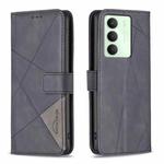 For Realme 14X 5G Magnetic Buckle Rhombus Texture Leather Phone Case(Black)
