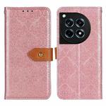 For OnePlus 12R/Ace 3 European Floral Embossed Flip Leather Phone Case(Pink)