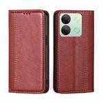 For Infinix Smart 7 HD Grid Texture Magnetic Flip Leather Phone Case(Red)