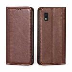 For Sharp Aqous Wish3 Grid Texture Magnetic Flip Leather Phone Case(Brown)