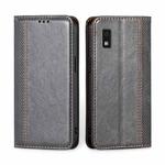 For Sharp Aqous Wish3 Grid Texture Magnetic Flip Leather Phone Case(Grey)