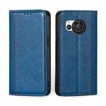 For Sharp Aquos R8 SH-52D Grid Texture Magnetic Flip Leather Phone Case(Blue)