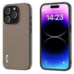 For iPhone 15 Pro Max ABEEL Genuine Leather Litchi Texture Phone Case(Grey)