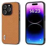 For iPhone 14 Pro Max ABEEL Carbon Fiber Texture Protective Phone Case(Light Brown)