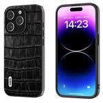 For iPhone 15 Pro ABEEL Crocodile Texture Genuine Leather Phone Case(Black)
