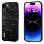 For iPhone 15 Plus ABEEL Crocodile Texture Genuine Leather Phone Case(Black)