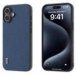 For iPhone 16 Plus ABEEL Genuine Leather + PC Litchi Texture Phone Case(Blue)