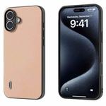 For iPhone 16 Plus ABEEL Genuine Leather + PC Litchi Texture Phone Case(Pink Gold)