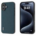 For iPhone 16 Plus ABEEL Genuine Leather + PC Litchi Texture Phone Case(Green)