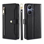 For Infinix Hot 30i 4G Sheep Texture Cross-body Zipper Wallet Leather Phone Case(Black)