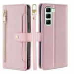 For Infinix Hot 50 5G Sheep Texture Cross-body Zipper Wallet Leather Phone Case(Pink)