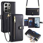 For Infinix Note 50x 5G Sheep Texture Cross-body Zipper Wallet Leather Phone Case(Black)