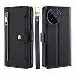 For Realme 11 4G Sheep Texture Cross-body Zipper Wallet Leather Phone Case(Black)