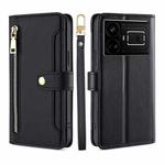 For Realme GT5 240W Sheep Texture Cross-body Zipper Wallet Leather Phone Case(Black)