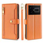 For Realme GT5 240W Sheep Texture Cross-body Zipper Wallet Leather Phone Case(Orange)