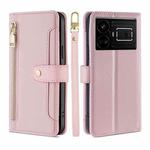 For Realme GT5 240W Sheep Texture Cross-body Zipper Wallet Leather Phone Case(Pink)