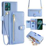For Realme 9 Pro Sheep Texture Cross-body Zipper Wallet Leather Phone Case(Blue)