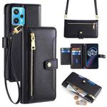 For Realme 9 Pro+ Sheep Texture Cross-body Zipper Wallet Leather Phone Case(Black)