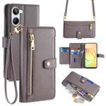 For Realme 10 4G Sheep Texture Cross-body Zipper Wallet Leather Phone Case(Grey)