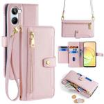 For Realme 10 4G Lite Sheep Texture Cross-body Zipper Wallet Leather Phone Case(Pink)