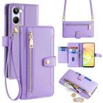 For Realme 10 4G Sheep Texture Cross-body Zipper Wallet Leather Phone Case(Purple)