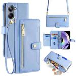 For Realme 10 Pro 5G Sheep Texture Cross-body Zipper Wallet Leather Phone Case(Blue)