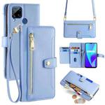 For Realme C15 Sheep Texture Cross-body Zipper Wallet Leather Phone Case(Blue)
