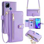 For Realme C15 Sheep Texture Cross-body Zipper Wallet Leather Phone Case(Purple)