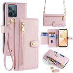 For Realme C31 Sheep Texture Cross-body Zipper Wallet Leather Phone Case(Pink)