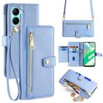 For Realme C33 4G Sheep Texture Cross-body Zipper Wallet Leather Phone Case(Blue)