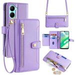 For Realme C33 4G Sheep Texture Cross-body Zipper Wallet Leather Phone Case(Purple)