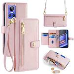 For Realme GT Neo 3 Sheep Texture Cross-body Zipper Wallet Leather Phone Case(Pink)