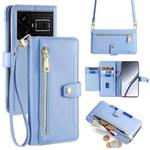 For Realme GT5 Sheep Texture Cross-body Zipper Wallet Leather Phone Case(Blue)