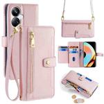 For Realme 10 Pro+ 5G Sheep Texture Cross-body Zipper Wallet Leather Phone Case(Pink)