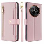 For Realme GT5 Pro 5G Sheep Texture Cross-body Zipper Wallet Leather Phone Case(Pink)