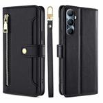 For Realme C65 4G Sheep Texture Cross-body Zipper Wallet Leather Phone Case(Black)